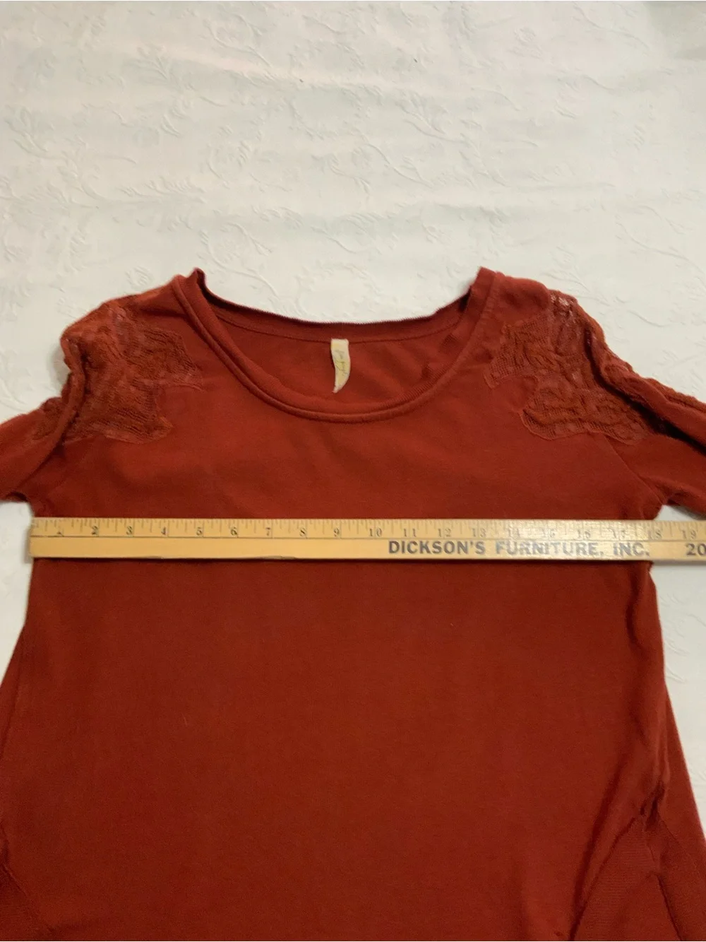 Free People “Outer Sunset Grampa Jersey “ Rust Lace-Sleeve Long Sleeve Tee